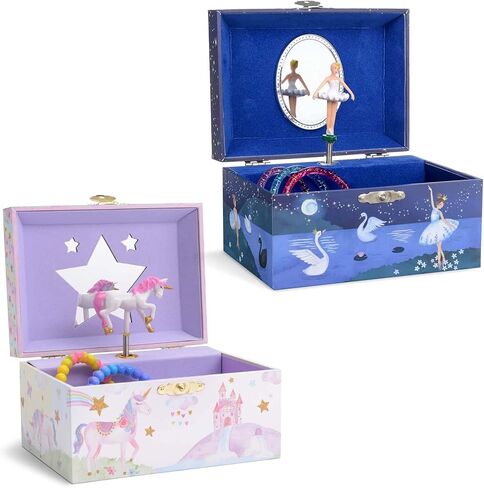 صندوق تخزين المجوهرات الموسيقية للفتيات من Jewelkeeper مع راقصة الباليه الدوارة، مقاس 6 × 4.65 × 3.5 بوصة، حزمة تصميم لامعة مع صندوق تخزين المجوهرات مع يونيكورن دوار، تصميم قوس قزح لامع ونجوم in Kuwait