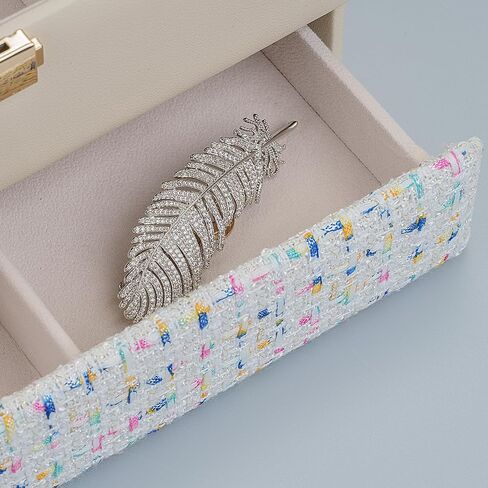 Coco Tweed Jewelry Box with Handle - 3-Layer 2 Drawers Jewelry Organizer with mirror, for 20 Big and Small Jewelry - 9.65 x 7.09 x 5.91 Inches Automatic Jewelry Storage (White) in Saudi Arabia