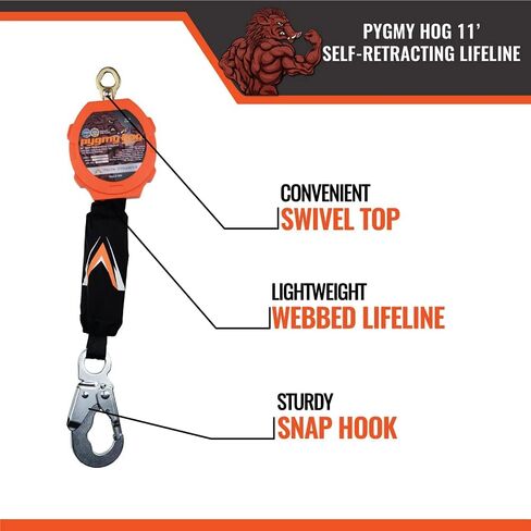 Malta Dynamics Pygmy Hog Web Self-Retracting Lifeline with Steel Snap Hook, OSHA/ANSI Compliant in Saudi Arabia