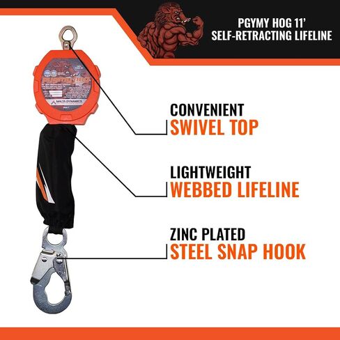 Malta Dynamics Pygmy Hog Web Self-Retracting Lifeline with Steel Snap Hook, OSHA/ANSI Compliant in Saudi Arabia