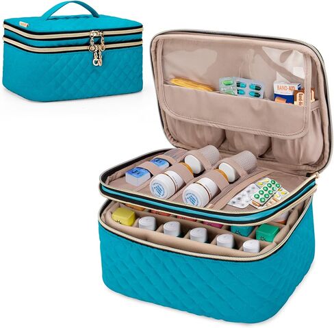 منظم زجاجات حبوب الدواء مزدوج الطبقات من يارو لـ 24 زجاجة دواء (أقل من 3.7 سم ارتفاع)، حقيبة تخزين طبية فارغة مع فواصل قابلة للإزالة لمجموعات الإسعافات الأولية في حالات الطوارئ، مثالية للمنزل والمكتب والسفر والأزرق المخضر in Kuwait