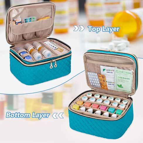 منظم زجاجات حبوب الدواء مزدوج الطبقات من يارو لـ 24 زجاجة دواء (أقل من 3.7 سم ارتفاع)، حقيبة تخزين طبية فارغة مع فواصل قابلة للإزالة لمجموعات الإسعافات الأولية في حالات الطوارئ، مثالية للمنزل والمكتب والسفر والأزرق المخضر in Kuwait