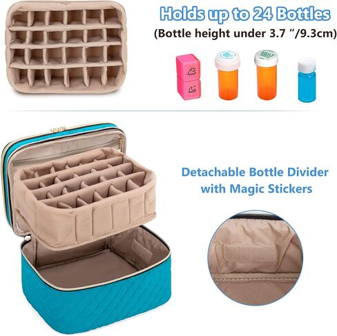 منظم زجاجات حبوب الدواء مزدوج الطبقات من يارو لـ 24 زجاجة دواء (أقل من 3.7 سم ارتفاع)، حقيبة تخزين طبية فارغة مع فواصل قابلة للإزالة لمجموعات الإسعافات الأولية في حالات الطوارئ، مثالية للمنزل والمكتب والسفر والأزرق المخضر in Kuwait