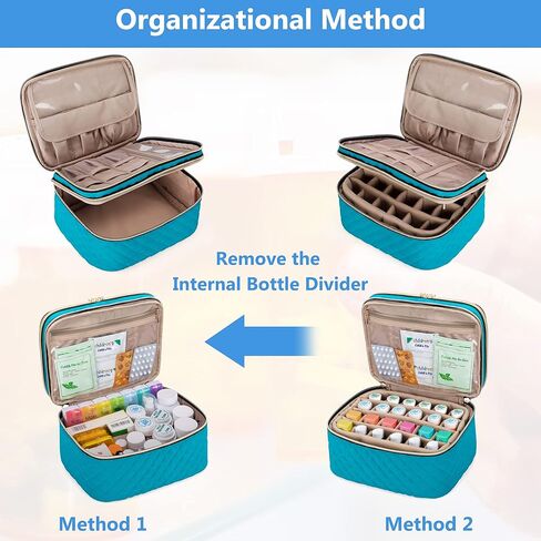 منظم زجاجات حبوب الدواء مزدوج الطبقات من يارو لـ 24 زجاجة دواء (أقل من 3.7 سم ارتفاع)، حقيبة تخزين طبية فارغة مع فواصل قابلة للإزالة لمجموعات الإسعافات الأولية في حالات الطوارئ، مثالية للمنزل والمكتب والسفر والأزرق المخضر in Kuwait