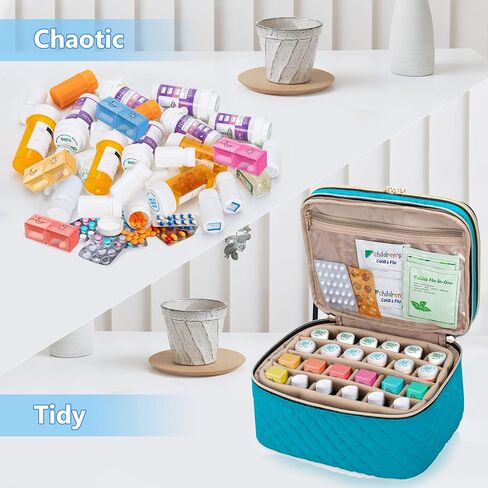 منظم زجاجات حبوب الدواء مزدوج الطبقات من يارو لـ 24 زجاجة دواء (أقل من 3.7 سم ارتفاع)، حقيبة تخزين طبية فارغة مع فواصل قابلة للإزالة لمجموعات الإسعافات الأولية في حالات الطوارئ، مثالية للمنزل والمكتب والسفر والأزرق المخضر in Kuwait