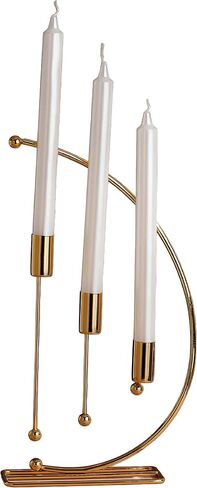 NOTA Model Metal 3-Piece Candle Holders for Table - Elegant Home Decor for Tables - Durable Iron Construction - Gold Candlestick Holder Set for Taper and 3- Wick Candles - 32cm Height (Gold) in Saudi Arabia