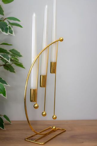 NOTA Model Metal 3-Piece Candle Holders for Table - Elegant Home Decor for Tables - Durable Iron Construction - Gold Candlestick Holder Set for Taper and 3- Wick Candles - 32cm Height (Gold) in Saudi Arabia