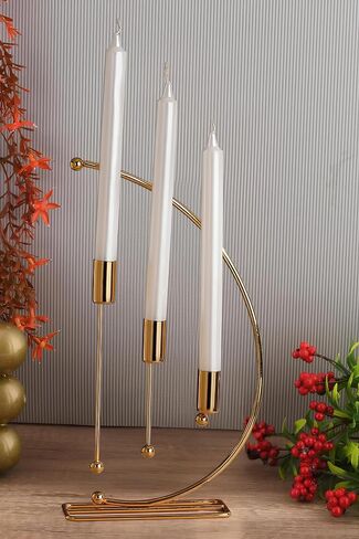 NOTA Model Metal 3-Piece Candle Holders for Table - Elegant Home Decor for Tables - Durable Iron Construction - Gold Candlestick Holder Set for Taper and 3- Wick Candles - 32cm Height (Gold) in Saudi Arabia