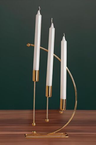 NOTA Model Metal 3-Piece Candle Holders for Table - Elegant Home Decor for Tables - Durable Iron Construction - Gold Candlestick Holder Set for Taper and 3- Wick Candles - 32cm Height (Gold) in Saudi Arabia