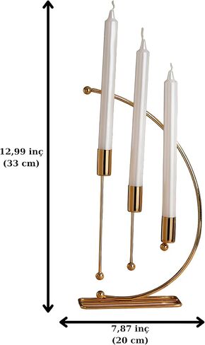 NOTA Model Metal 3-Piece Candle Holders for Table - Elegant Home Decor for Tables - Durable Iron Construction - Gold Candlestick Holder Set for Taper and 3- Wick Candles - 32cm Height (Gold) in Saudi Arabia