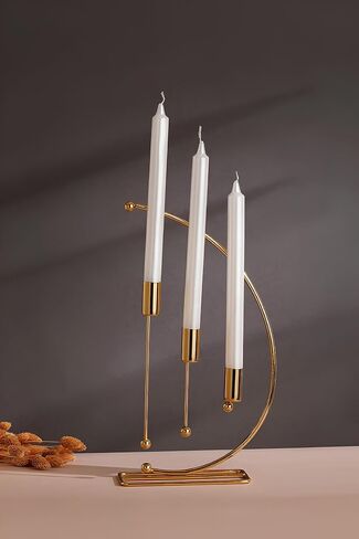 NOTA Model Metal 3-Piece Candle Holders for Table - Elegant Home Decor for Tables - Durable Iron Construction - Gold Candlestick Holder Set for Taper and 3- Wick Candles - 32cm Height (Gold) in Saudi Arabia