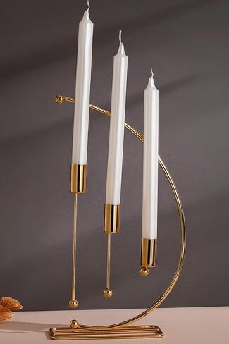 NOTA Model Metal 3-Piece Candle Holders for Table - Elegant Home Decor for Tables - Durable Iron Construction - Gold Candlestick Holder Set for Taper and 3- Wick Candles - 32cm Height (Gold) in Saudi Arabia