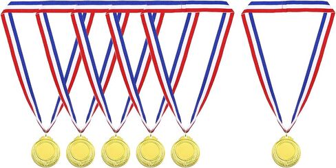 PATIKIL Gold Award Medals, 6 Pcs Blank Olympic Style Winner Medals with Neck Ribbon Metal Medals Prizes for Competitions, Party Decorations, Golden in Saudi Arabia