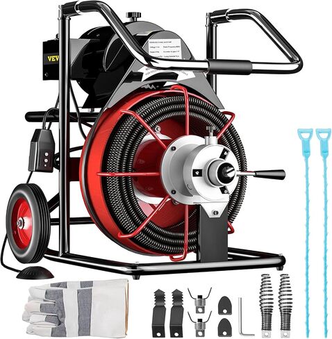 VEVOR 75 قدم × 3/8 بوصة منظف 370 وات آلة تنظيف الصرف المفتوح لأنابيب 1 إلى 4 بوصة، أحمر in Saudi Arabia