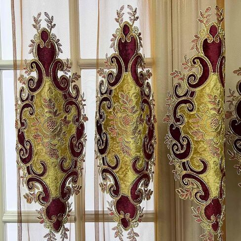 European Brown Burgundy Waterfall Valances for Windows Swag Waterfall Valance with Beads European Chenille Curtain Valance for Living Room 1 Panel in Saudi Arabia