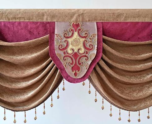 European Brown Burgundy Waterfall Valances for Windows Swag Waterfall Valance with Beads European Chenille Curtain Valance for Living Room 1 Panel in Saudi Arabia