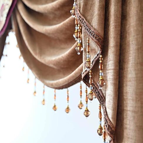 European Brown Burgundy Waterfall Valances for Windows Swag Waterfall Valance with Beads European Chenille Curtain Valance for Living Room 1 Panel in Saudi Arabia
