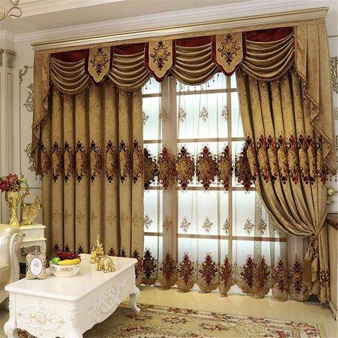 European Brown Burgundy Waterfall Valances for Windows Swag Waterfall Valance with Beads European Chenille Curtain Valance for Living Room 1 Panel in Saudi Arabia