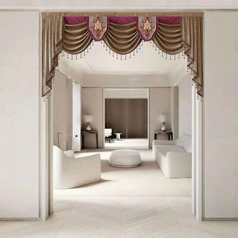 European Brown Burgundy Waterfall Valances for Windows Swag Waterfall Valance with Beads European Chenille Curtain Valance for Living Room 1 Panel in Saudi Arabia