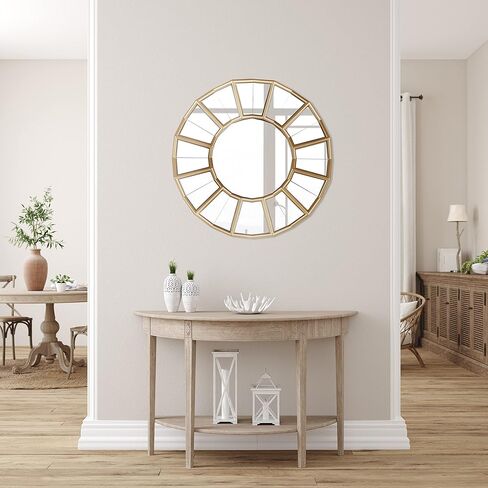 مرآة ذهبية مستديرة مقاس 24 بوصة لتزيين حائط غرفة المعيشة، مرآة حمام دائرية بإطار ذهبي، مرآة زينة دائرية مزخرفة، (IMP8570) in Kuwait