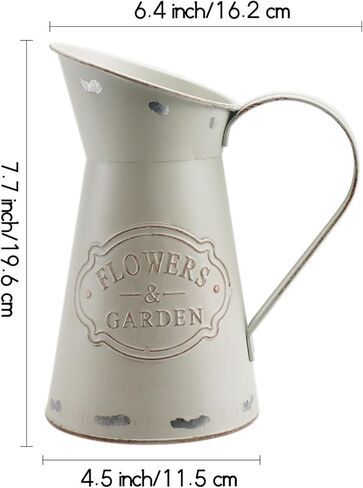 إبريق مزخرف من المجلفن الريفي مقاس 7.7 بوصة، مزهرية زهور عتيقة مع تحيات، إبريق ريفي لبيت المزرعة لغرفة المعيشة وغرفة النوم والمطبخ والمكتب in Kuwait