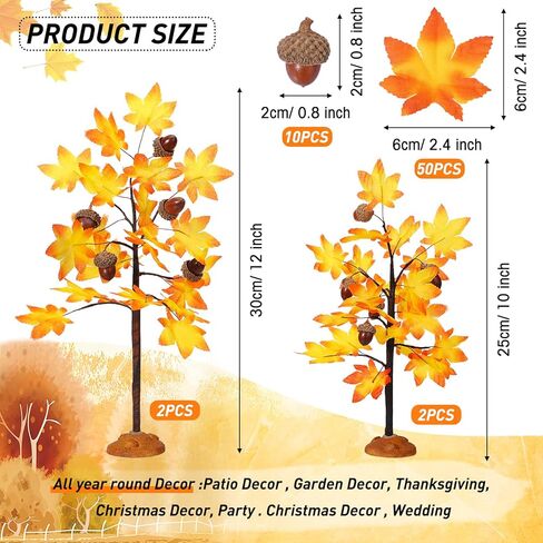 مجموعة قرية Xinnun لعيد الشكر، 4 قطع، شجرة قيقب الخريف في قرية الخريف الاصطناعية مع 10 بلوط و50 ورقة قيقب، نموذج شجرة بلاستيكية مصغرة، وعاء نبات المناظر الطبيعية لديكور الحفلات in Kuwait