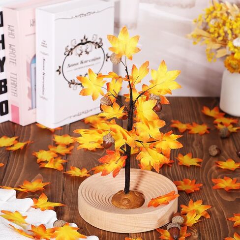 مجموعة قرية Xinnun لعيد الشكر، 4 قطع، شجرة قيقب الخريف في قرية الخريف الاصطناعية مع 10 بلوط و50 ورقة قيقب، نموذج شجرة بلاستيكية مصغرة، وعاء نبات المناظر الطبيعية لديكور الحفلات in Kuwait