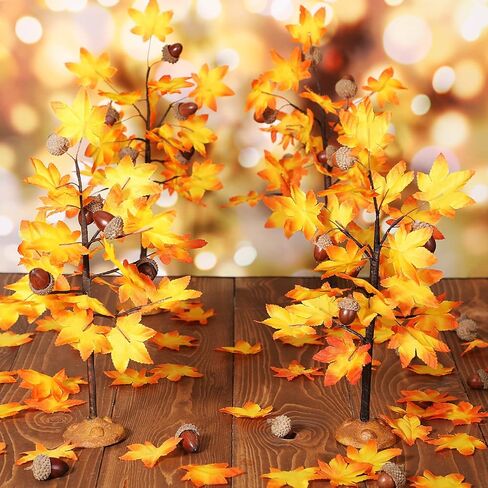 مجموعة قرية Xinnun لعيد الشكر، 4 قطع، شجرة قيقب الخريف في قرية الخريف الاصطناعية مع 10 بلوط و50 ورقة قيقب، نموذج شجرة بلاستيكية مصغرة، وعاء نبات المناظر الطبيعية لديكور الحفلات in Kuwait