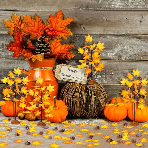 مجموعة قرية Xinnun لعيد الشكر، 4 قطع، شجرة قيقب الخريف في قرية الخريف الاصطناعية مع 10 بلوط و50 ورقة قيقب، نموذج شجرة بلاستيكية مصغرة، وعاء نبات المناظر الطبيعية لديكور الحفلات in Kuwait