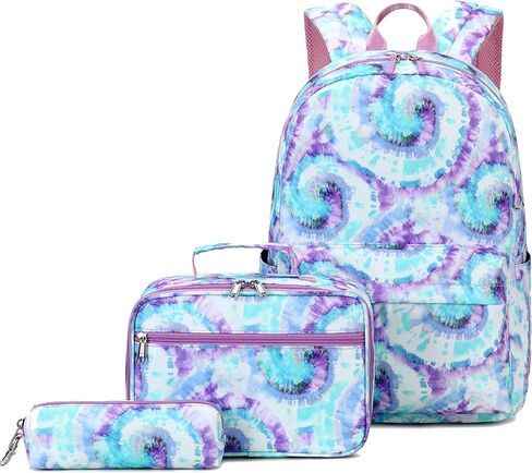 Joyfulife Girls Backpacks, Tie Dye Backpack for Girls Kids Bookbags School Backpack with Lunch Box (Tie Dye Black) in Saudi Arabia