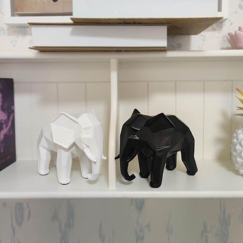 Home Decor Abstract Elephant Sculpture - Modern Geometric Elephant Resin Statues Accessories Crafts Sculpture Ornaments (Black) in Saudi Arabia