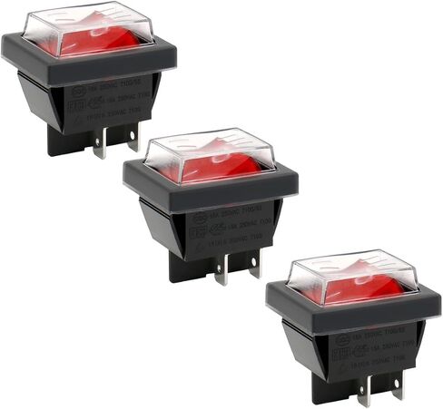 مفتاح الروك ON-OFF DPST 4 محطات الضوء الأحمر 16A 250VAC مع غطاء مقاوم للماء (4) in Kuwait