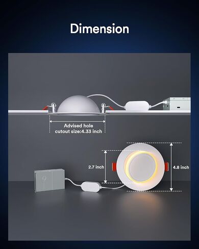 Lumary 4 Inch Smart Gimbal Recessed Lighting Ultra with 2200k Night Light, 270°+90°Rotatable LED Recessed Lights, 9W 600LM Angled Adjustable LED Downlight, Works with Alexa & Google Assistant, 1Pack in Saudi Arabia