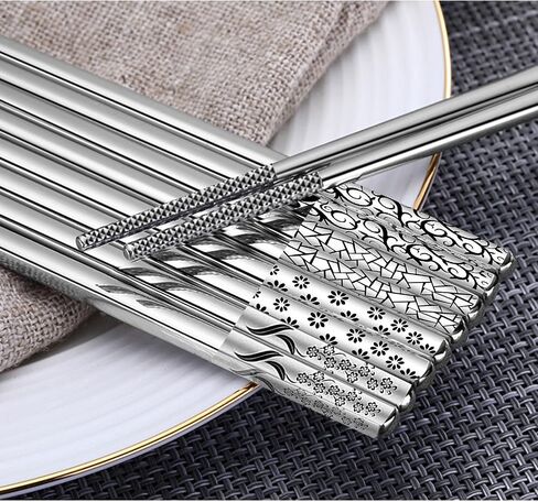 Metal Chopsticks 18/10 Stainless Steel Reusable Chopsticks Cute Laser Engraved Non-slip Korean Japanese Chinese Chopsticks,18/10 Stainless steel Dishwasher Safe for Cooking Eating 9 1/4 Inches 5 Pairs in Saudi Arabia