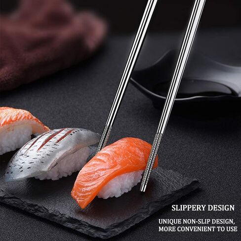 Metal Chopsticks 18/10 Stainless Steel Reusable Chopsticks Cute Laser Engraved Non-slip Korean Japanese Chinese Chopsticks,18/10 Stainless steel Dishwasher Safe for Cooking Eating 9 1/4 Inches 5 Pairs in Saudi Arabia