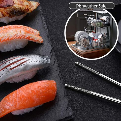 Metal Chopsticks 18/10 Stainless Steel Reusable Chopsticks Cute Laser Engraved Non-slip Korean Japanese Chinese Chopsticks,18/10 Stainless steel Dishwasher Safe for Cooking Eating 9 1/4 Inches 5 Pairs in Saudi Arabia