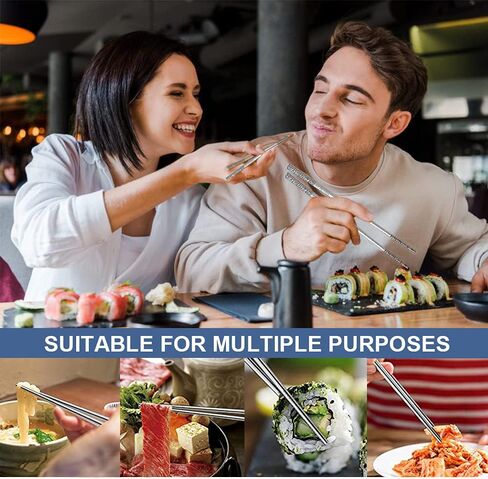 Metal Chopsticks 18/10 Stainless Steel Reusable Chopsticks Cute Laser Engraved Non-slip Korean Japanese Chinese Chopsticks,18/10 Stainless steel Dishwasher Safe for Cooking Eating 9 1/4 Inches 5 Pairs in Saudi Arabia