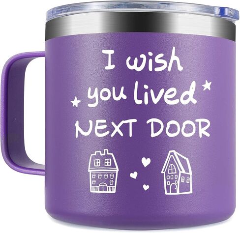 Best Friend Gift for Women - “I wish you lived next door" - Purple Tumbler Mug 14oz - Funny Ideas for Friendship Hostess Present Birthday Long Distance Female Bestie BFF in Saudi Arabia