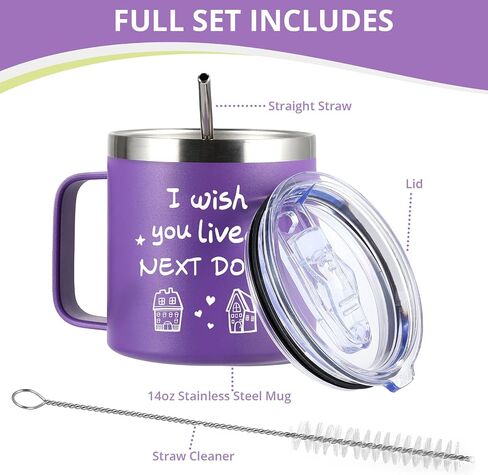 Best Friend Gift for Women - “I wish you lived next door" - Purple Tumbler Mug 14oz - Funny Ideas for Friendship Hostess Present Birthday Long Distance Female Bestie BFF in Saudi Arabia