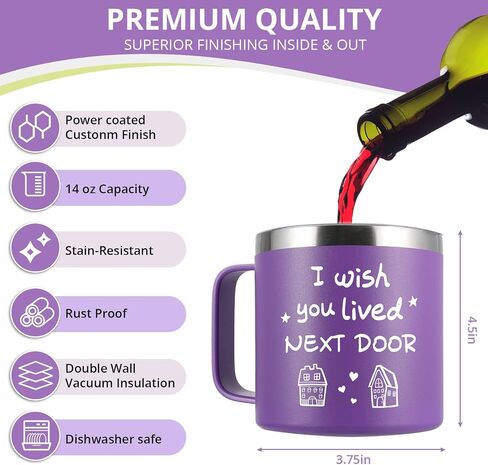 Best Friend Gift for Women - “I wish you lived next door" - Purple Tumbler Mug 14oz - Funny Ideas for Friendship Hostess Present Birthday Long Distance Female Bestie BFF in Saudi Arabia