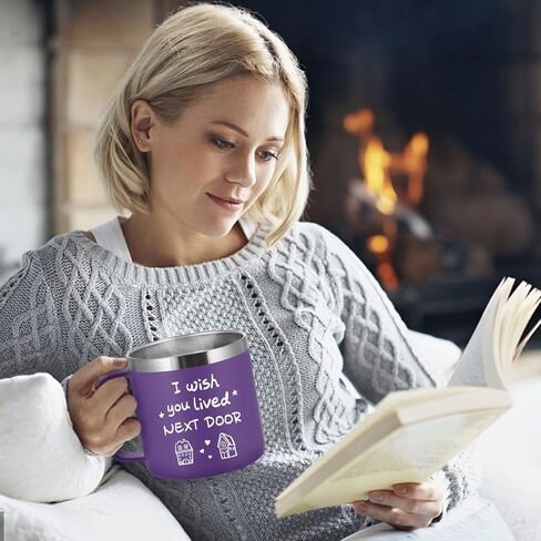 Best Friend Gift for Women - “I wish you lived next door" - Purple Tumbler Mug 14oz - Funny Ideas for Friendship Hostess Present Birthday Long Distance Female Bestie BFF in Saudi Arabia