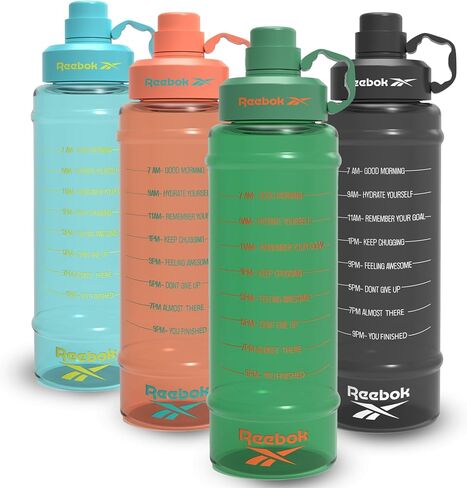 Reebok Motivational Water Bottle With Lifestyle Design - Leak Proof Water Bottles 67oz - Sports Water Bottle With Motivation - Reusable Water Bottles, BPA Free (Black) in Saudi Arabia