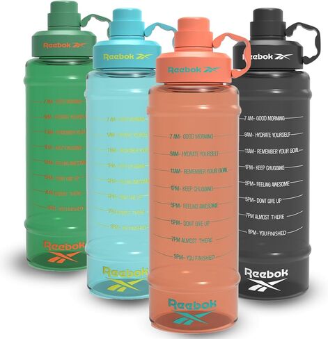 Reebok Motivational Water Bottle With Lifestyle Design - Leak Proof Water Bottles 67oz - Sports Water Bottle With Motivation - Reusable Water Bottles, BPA Free (Black) in Saudi Arabia