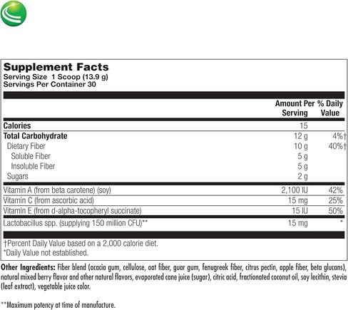 نوترا بيوجينيسيس - ميزة الألياف - مزيج الألياف والبروبيوتيك وفيتامين أ للمساعدة في دعم انتظام الأمعاء ووظيفة الأمعاء - خالٍ من الغلوتين، مسحوق - 416 جم in Kuwait