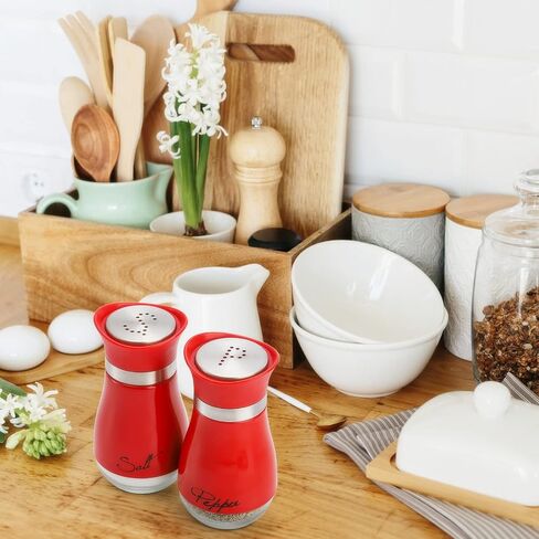 طقم هزازات الملح والفلفل الأزرق من تيبيري، موزع توابل من الفولاذ المقاوم للصدأ والزجاج، تصميم كلاسيكي قابل لإعادة الملء in Kuwait