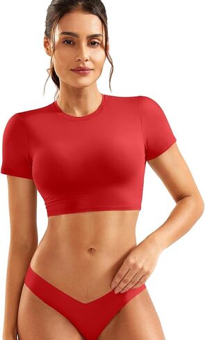 YEOREO Short Sleeve T Shirt for Women Double Lined Crop Top Crew Neck Workout Tee Colin Slim Fit Summer Basic Going Out Top in Kuwait