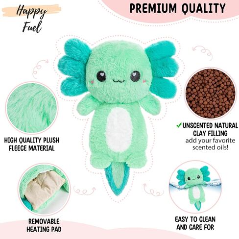 Green Axolotl Microwavable 1.5 lbs Unscented Heating Pad for Women and Kids- Cute Soft Cozy Pillow Plush Heatable Warm Stuffed Animals - Kawaii Hot and Cold Plushie - Axolotl Gifts for Girls and Boys in Saudi Arabia