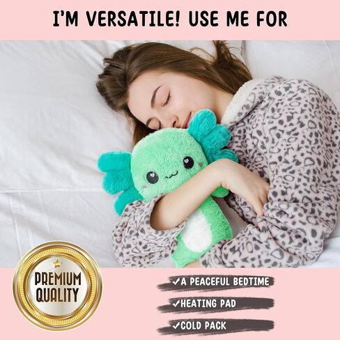 Green Axolotl Microwavable 1.5 lbs Unscented Heating Pad for Women and Kids- Cute Soft Cozy Pillow Plush Heatable Warm Stuffed Animals - Kawaii Hot and Cold Plushie - Axolotl Gifts for Girls and Boys in Saudi Arabia