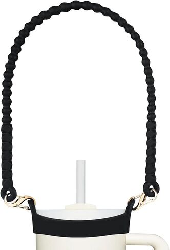 مقبض زجاجة مياه - حامل زجاجة مياه أنيق ومتين من السيليكون، حبال، حبل قصير، حامل بحزام - يناسب معظم زجاجات المياه بسعة 8-40 أونصة - متوافق مع ملحقات كأس ستانلي (أسود) in Kuwait