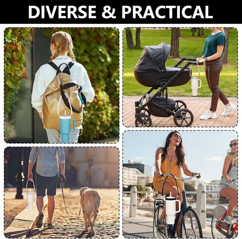 مقبض زجاجة مياه - حامل زجاجة مياه أنيق ومتين من السيليكون، حبال، حبل قصير، حامل بحزام - يناسب معظم زجاجات المياه بسعة 8-40 أونصة - متوافق مع ملحقات كأس ستانلي (أسود) in Kuwait